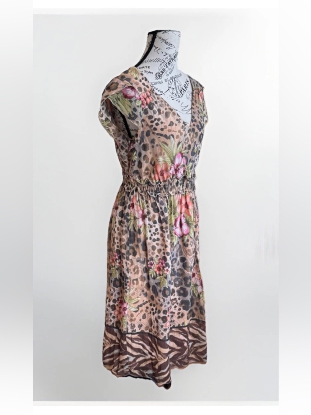 Y2K Style Coldwater Creek Boho animal print Floral Silk Summer Dress Size 8